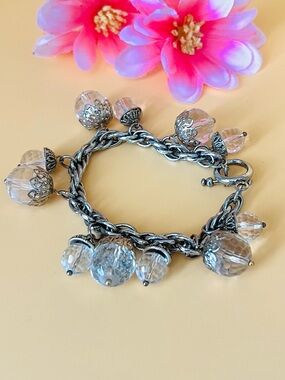 Vintage gold plated round crystal Charm Bracelet